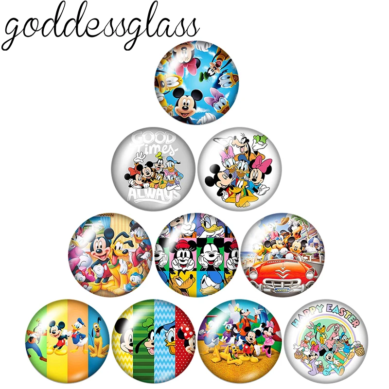 Disney Mickey und Freunde Donald Daisy 12mm/18mm/20mm/25mm rundes Foto Glas Cabochon flache Rückseite machen Ergebnisse für Armbänder