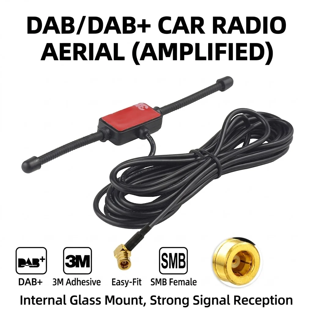 Superbat DAB/DAB+Radio de coche Amplificado Reutilizable Montaje en vidrio interno DAB Antena aérea de coche para Pioneer Alpine