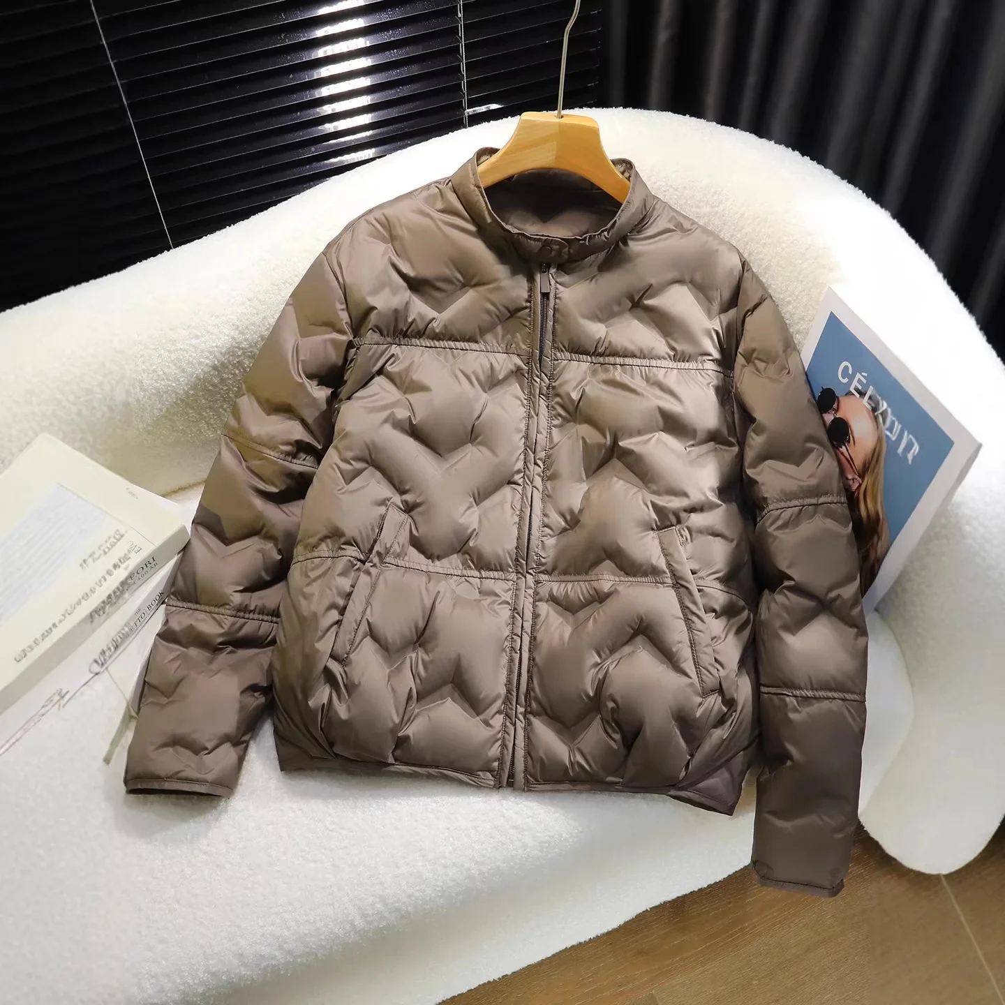 Women Lightweight Cotton Padded Jacket 2026 Autumn Winter Cropped Stand Collar Coat Loose Warm Versatile Long Sleeve Outerwear