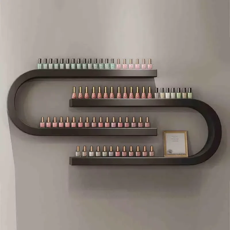 Modern Salon Wall-Mounted White Wood Nail Polish Wall Display Rack