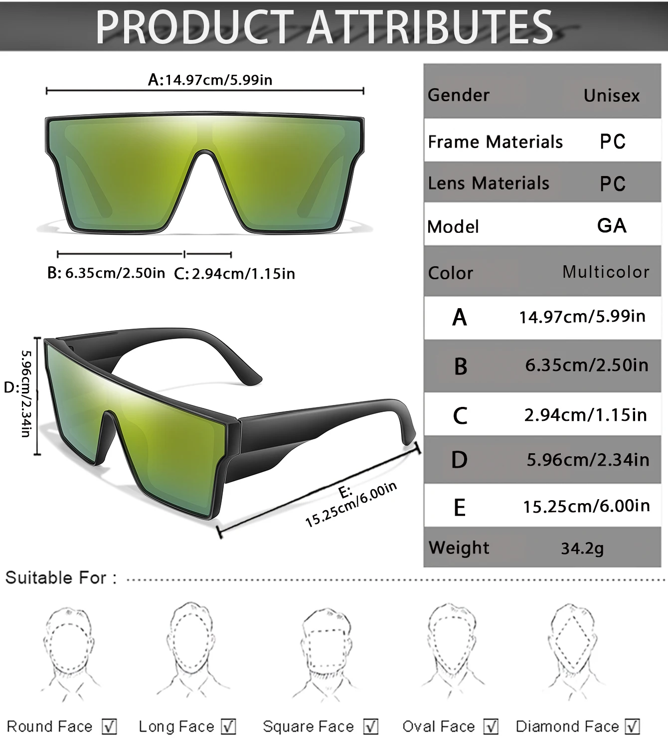 Großer Rahmen, bunte Linse, Radfahren, Sonnenbrille, Angeln, Wandern, Laufen, Fahren, Outdoor-Sport, für Männer und Frauen als Geschenk, Festival, UV400 – Detail 2