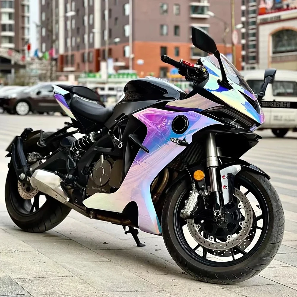 قسط لمعان قوس قزح الأبيض الفينيل التفاف فيلم فقاعة خالية تطبيق للماء لتغليف السيارة دراجة نارية الشارات السيارات التصميم