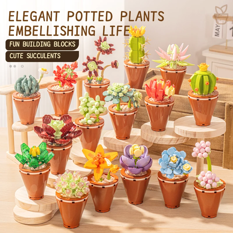 

Creative Small Particle Assembled Toy Ornament Garden World Snow Lotus Thousand Buddha Hand Jade Lotus Basin Series Gift