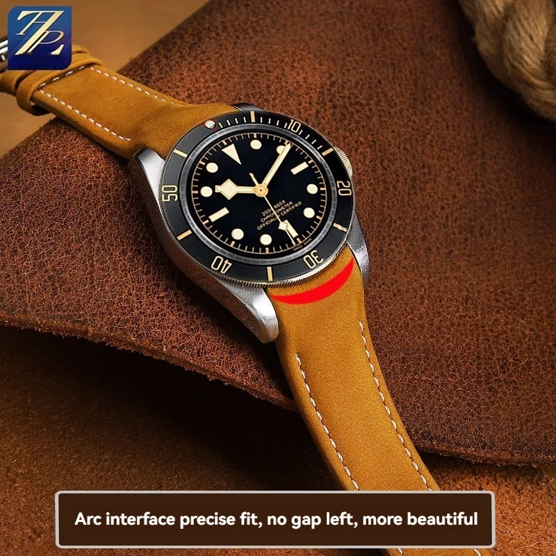 Per Tudor Black Bay Cronometro Orologio da uomo M79363 M79360 Arc Mouth Cinturino per orologio in pelle retrò Bracciale con fibbia pieghevole Nero Marrone