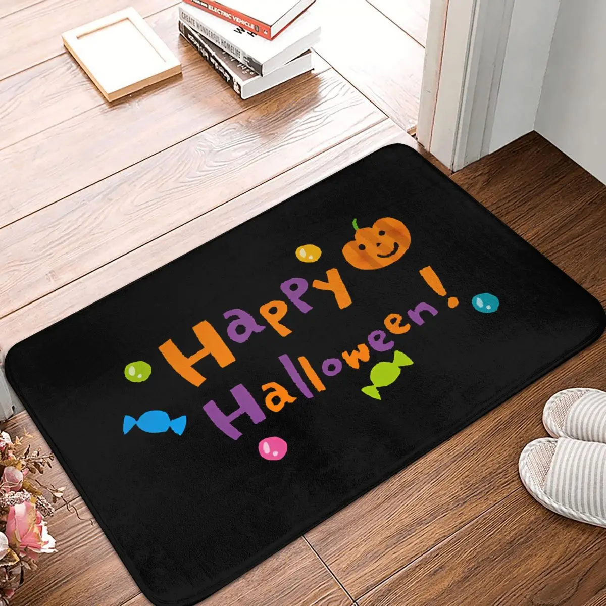 Happy Halloween With Pumpkin And Ghosts 2 Doormat Anti-Slip Entrance Bath Kitchen Door Floor Mats Garden Carpet Rug