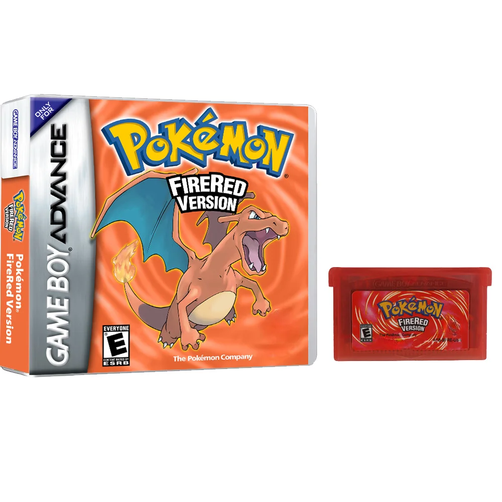 Pokémon Fire Red Game Card, Verde Folha, Rubi, Safira, Alta Definição, Vector Cover Box, Versão Americana do Jogo em Inglês