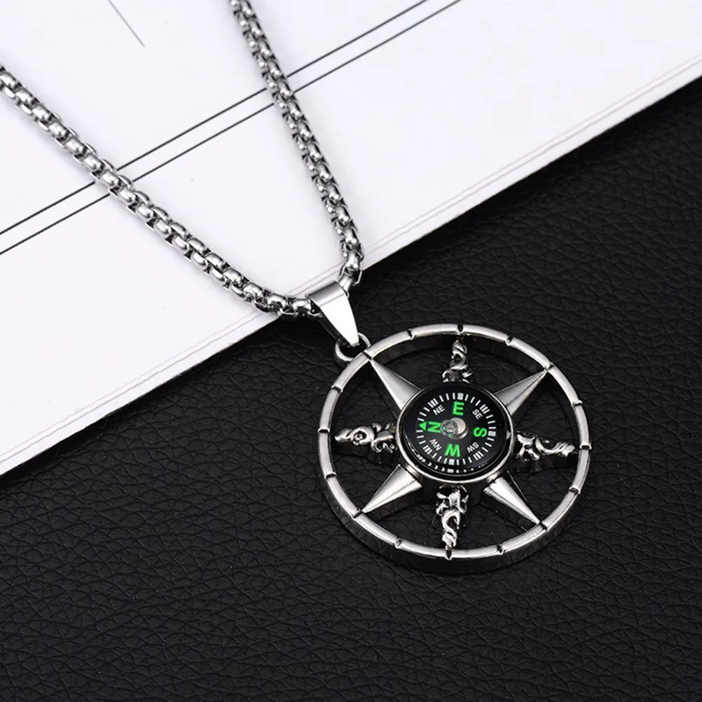 

Titanium Steel Compass Necklace Premium Texture Functional Navigation Tool Pendant for Men Women Outdoor Enthusiasts