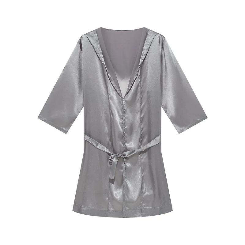 Men's Sleepwear Robe Night Clothes Silk Kimono Bathrobe Men Hooded Szlafrok Pajamas Peignoir Sleeve Ropa Sexy Hombre Man's Gown