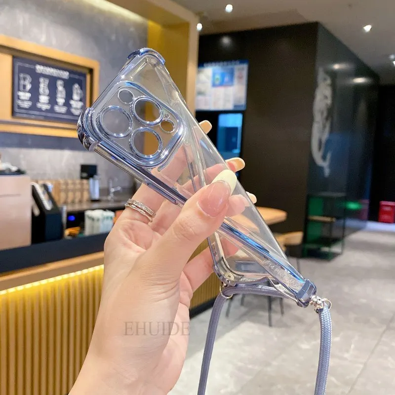 6D Clear Strap Case For Samsung Galaxy A55 A16 A36 A54 A35 A56 A17 S26 S24 FE Crossbody Lanyard Cord Shockproof Plating Cover