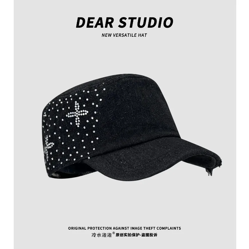 

Vintage Y2K Spice Girl Hot Diamond Flat Top Baseball Caps for Women Summer Autumn Street Trend Versatile Denim Men's Hats