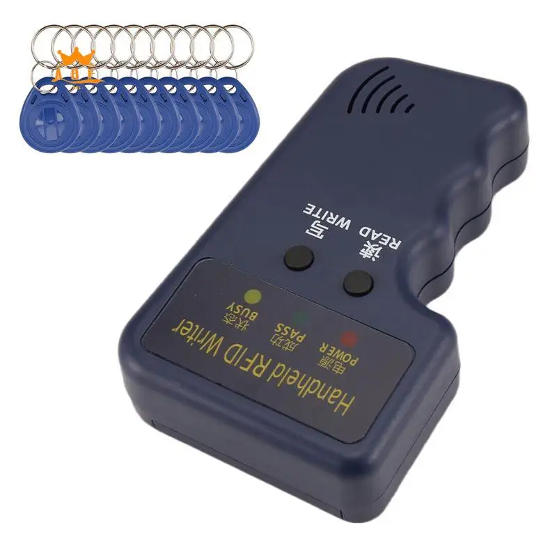 A08E-Handheld 125Khz RFID Reader Writer Duplicator Copier, Upgrade ID Card Cloner Programmer, With 10Pcs Rewritable Cards