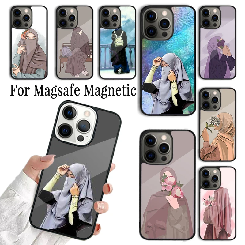 

Чехол для Телефона iPhone 16 15 14 13 12 11 Pro Max Plus Magsafe, магнитный чехол с беспроводной зарядкой, Мусульманский Исламский хиджаб для девочек