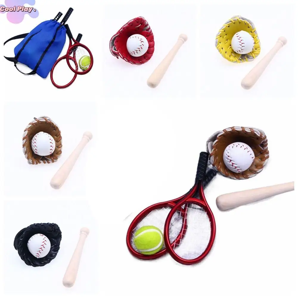 

1/12 Dollhouse Mini Baseball Softball Simulation Mini Baseball Glove Dollhouse Mini Tennis Racquet DIY Mini Sports Scenes