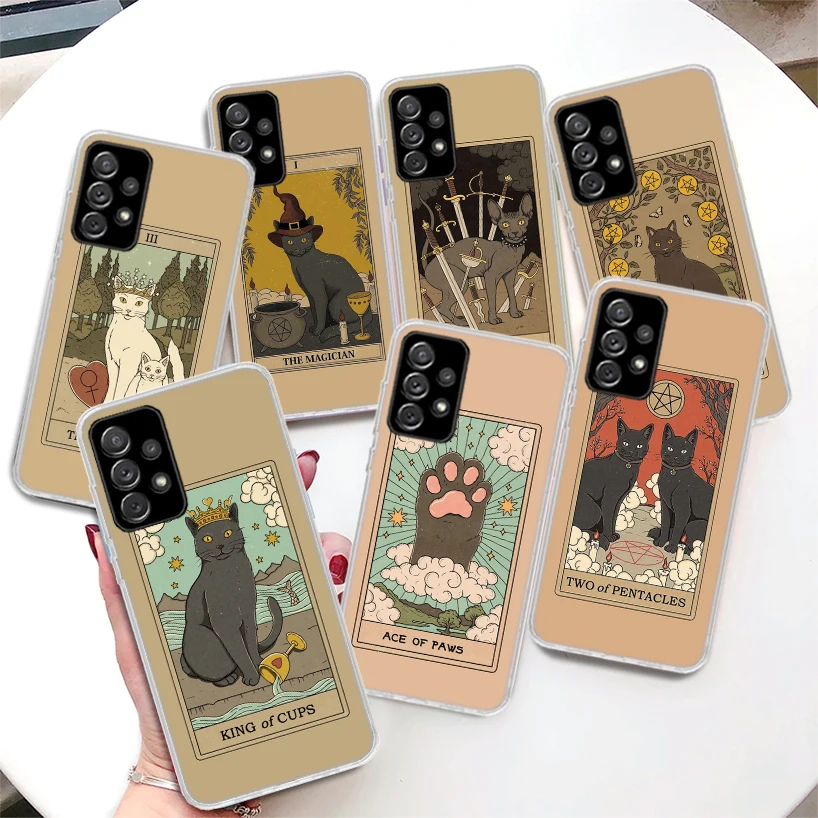 Tarot Card Cute Art Cats Phone Case For Samsung Galaxy A52 A53 A54 A55 A12 A13 A14 A15 A22 A23 A24 A25 A32 A33 A34 A35 A03S A04S