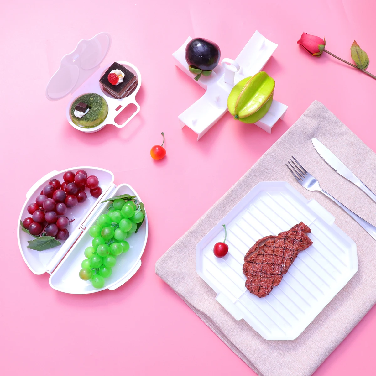 

1Set Baking Tool Set Microwave Steamer Fried Box Potato Rack Bacon Grill Easy Clean Home Kitchen Baking Tool Set