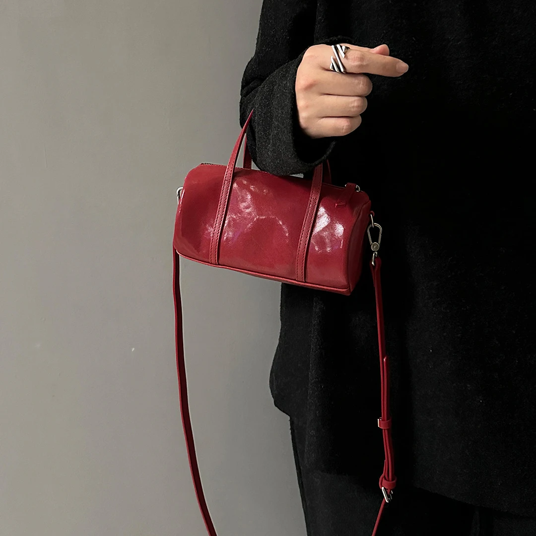 Mendy Vegetable-Tanned Leather Mini Boston Bag Top Handle Adjustable Crossbody Purse Vintage Retro Premium Patina Commute