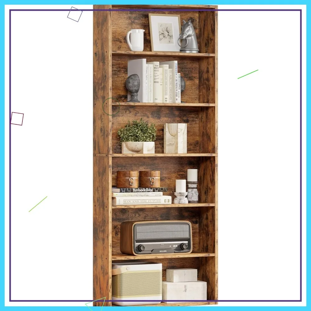 

Винтажная коричневая 6-ярусная книжная полка высотой 70 дюймов, прочное хранилище для домашнего офиса и гостиной