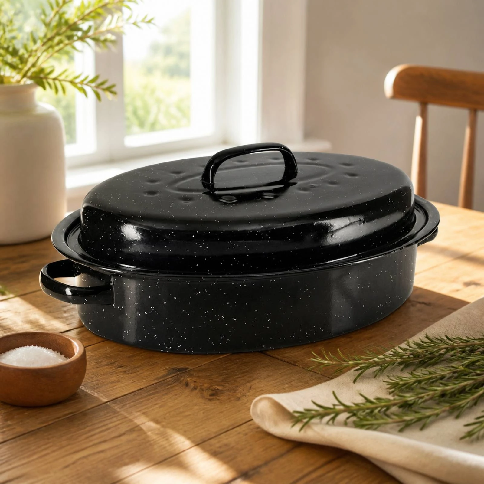 Speckled Enamel Cast Iron Roaster 1