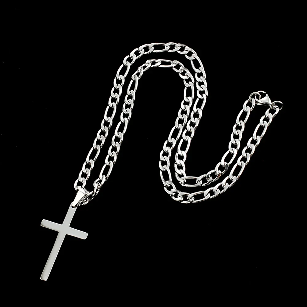 

316L Stainless Steel Figaro Chain Necklace for Men Women Gold/ Silver Color Cross Pendant Waterproof Necklaces Fashion Jewelry