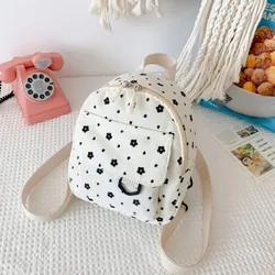 Cute Small Flowers Corduroy Mini Backpack Women's Lightweight Backpacks Large Capacity Travel Rucksack Student School Baskpack