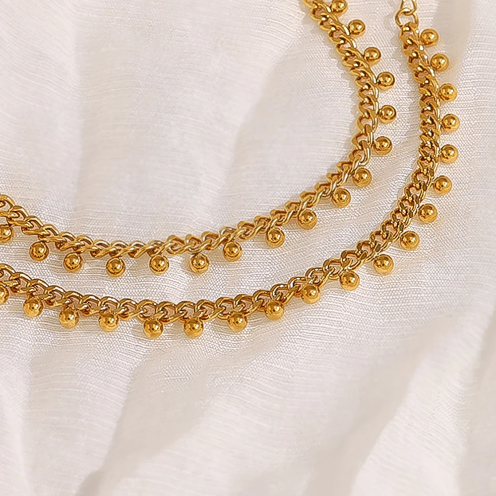 WILD & FREE 18K Gold Plated Stainless Steel Chains Bracelet for Women Gold Color Beads Charms Trendy Jewelry Waterproof