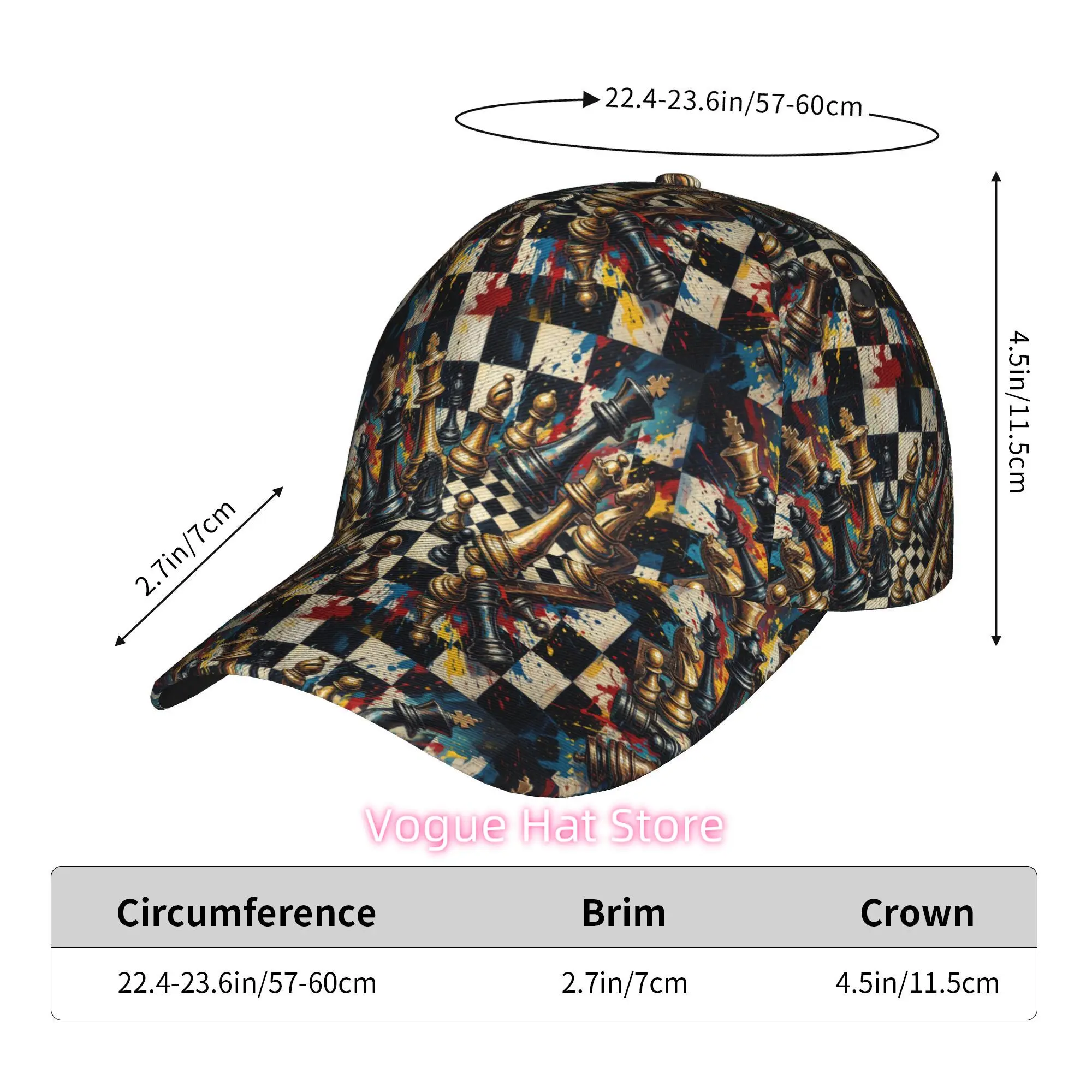 Chess Pieces Surreal Collage Fashionable Printed Baseball Cap, Curved Brim Baseball Cap, Sports Running Cap, Adjustable Baseball
