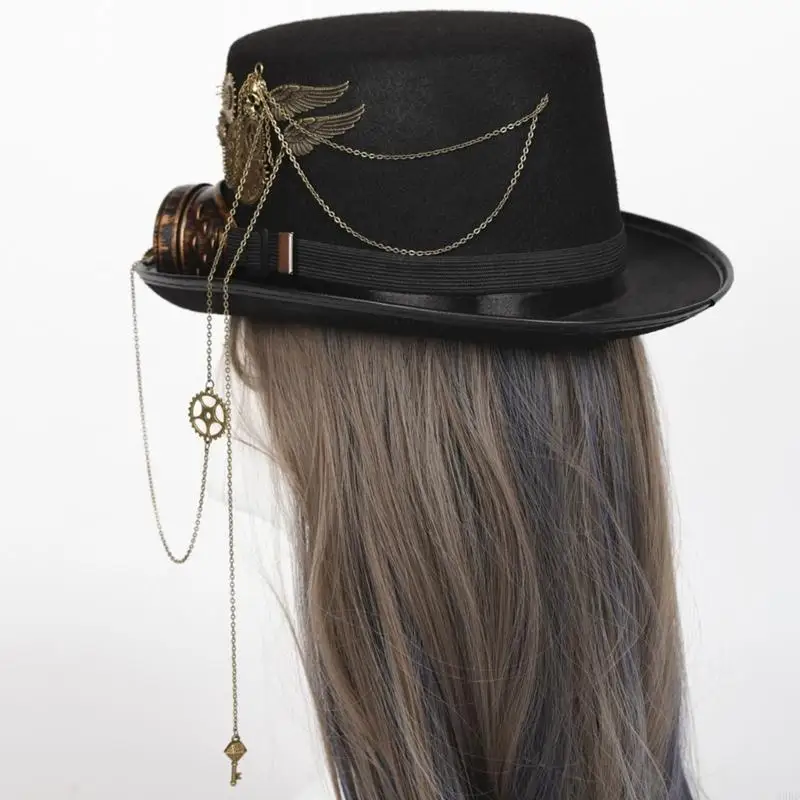 652F Steampunk Men Hat With Goggles Gay Top Hat Steampunk Bowler Top Hat Vintage Halloween Top Hat Gothic Carnival Nightclub
