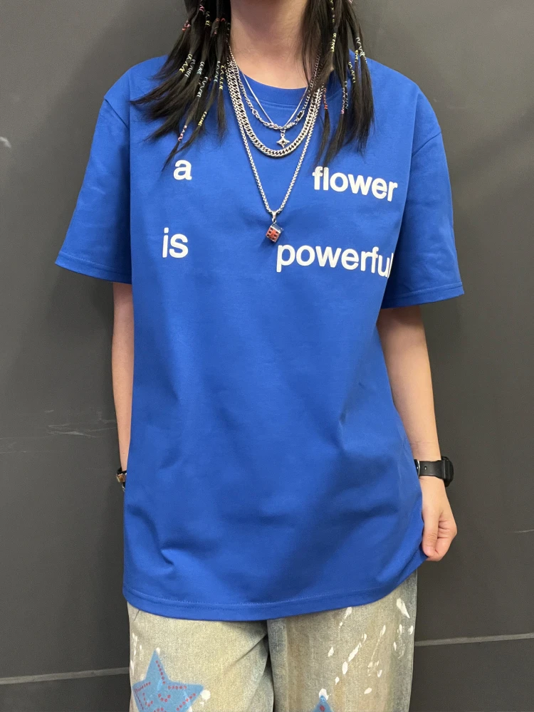 Heavyweight 260G Basic Letter Klein Blue Short Sleeve T-Shirt Summer White Enhancing Simple Design Cotton Blend Comfortable Fit