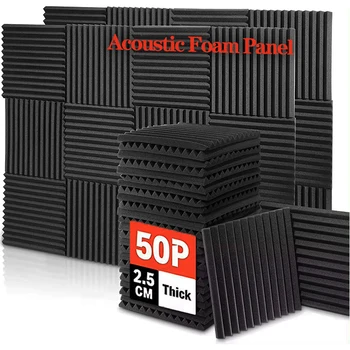 50pcs 30x30x2.5cm Studio Acoustic Foam Panel Soundproof Wall Noise Blocking Foam Sound Absorption Treatment Panel KTV Room