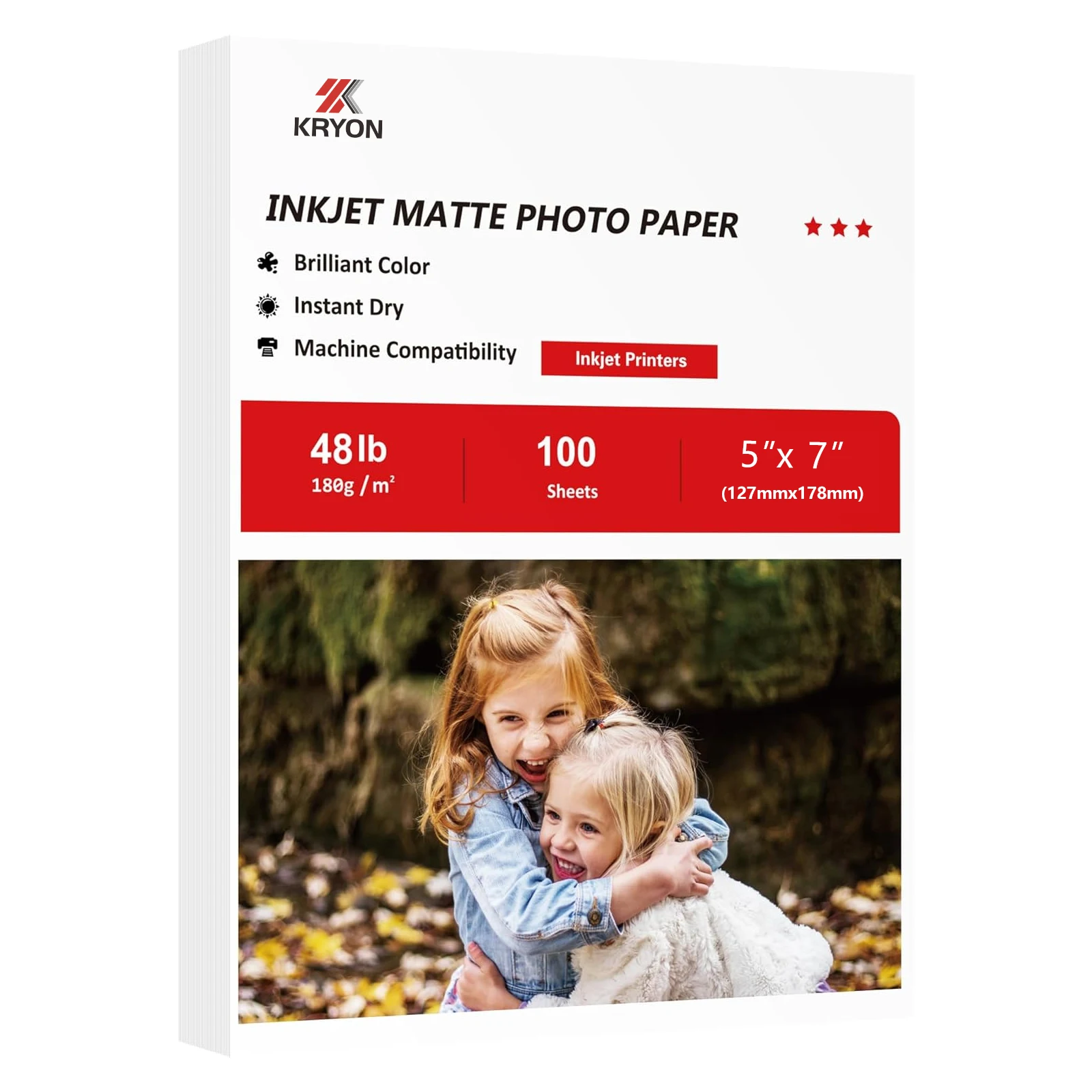 100 hojas de papel fotográfico brillante de primera calidad de 5x7 pulgadas, tamaño 180GSM (127 × 178mm) para impresora, papel para impresora de imágenes, foto blanca brillante