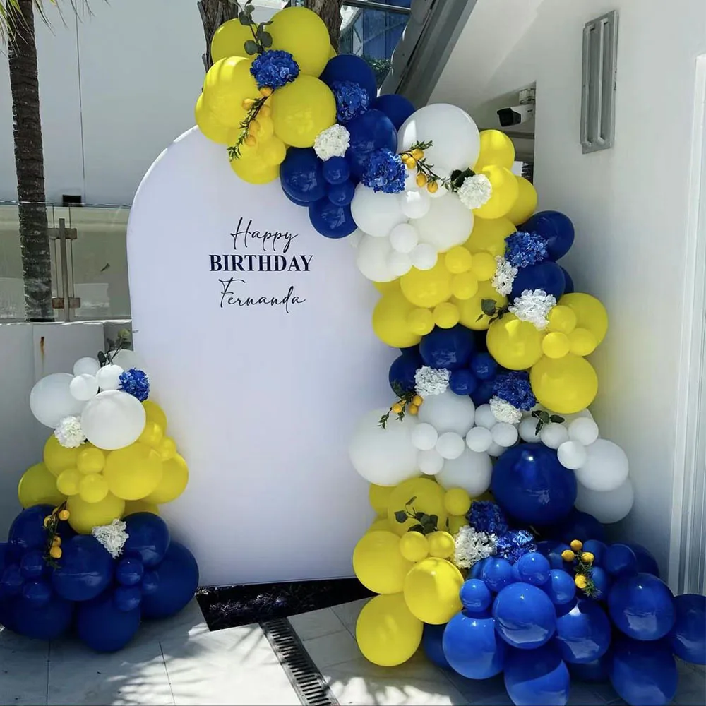 

124pcs Royal Blue Yellow White Balloon Garland Arch Kit Baby Shower Anniversary Birthday Wedding Graduation DIY Decorations