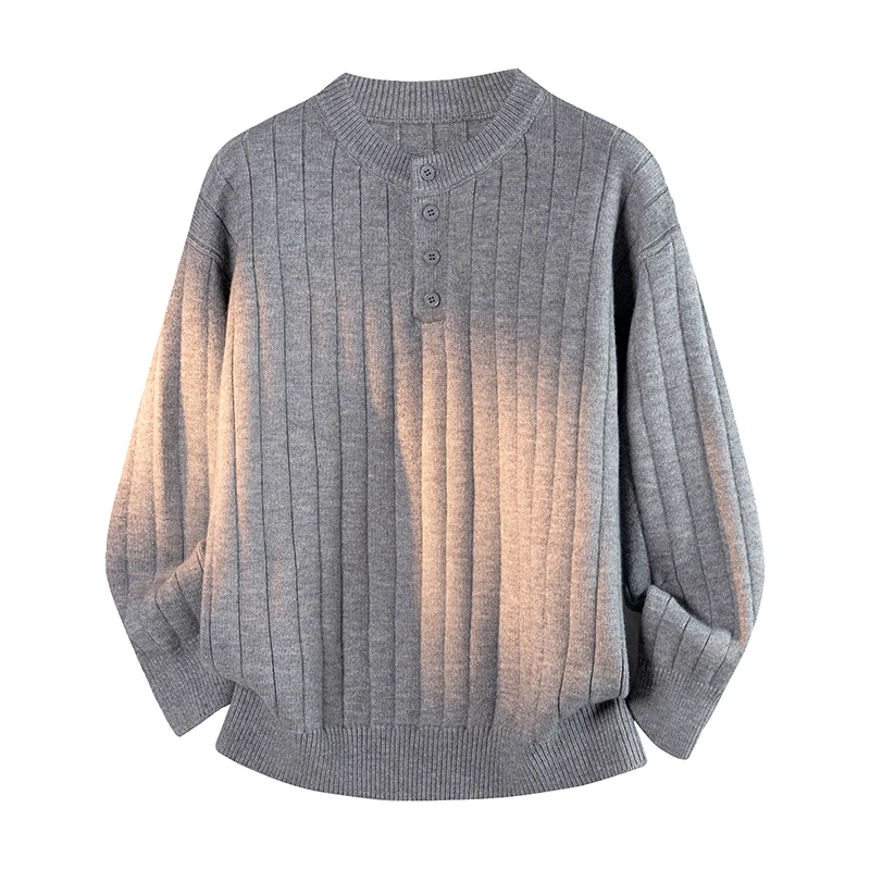 

Открытый воротник на пуговицах в вертикальную полоску, однотонный пуловер, свитер, мужской свободный повседневный вязаный свитер, свитер, свитер для верхней одежды