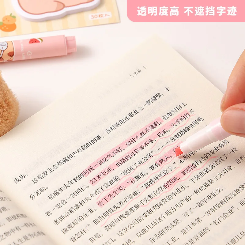 6Pcs Kapibara Highlighter Cartoon Capybara High-Value Eye Protection Colorful Journal Pen Student Highlight Marker Pen