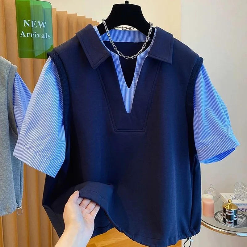 2025 Summer Fashion Flip Collar Short Sleeve T-shirt for Women's Casual Polo Collar Shirt Female Pullover Simple Tops Korean