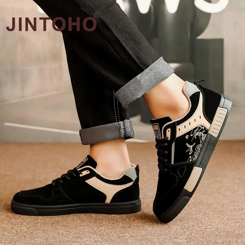 JINTOHO حجم كبير 47 أزياء الرجال حذاء أسود عارضة قطيع الجلود أحذية رياضية في الهواء الطلق عدم الانزلاق تشغيل الأحذية المطاطية #4