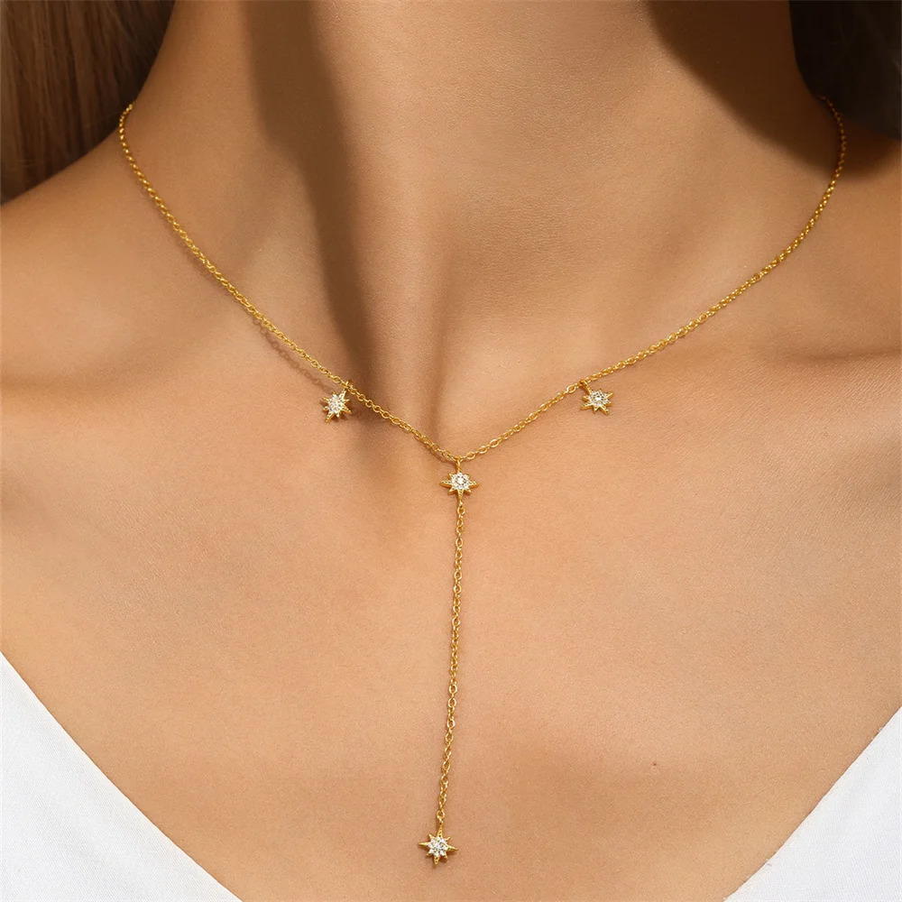 CANNER Octagonal Star Zircon 925 Sterling Silver Double Layered Clavicle Chain For Women Ins Minimalism Necklaces Fine Jewelry