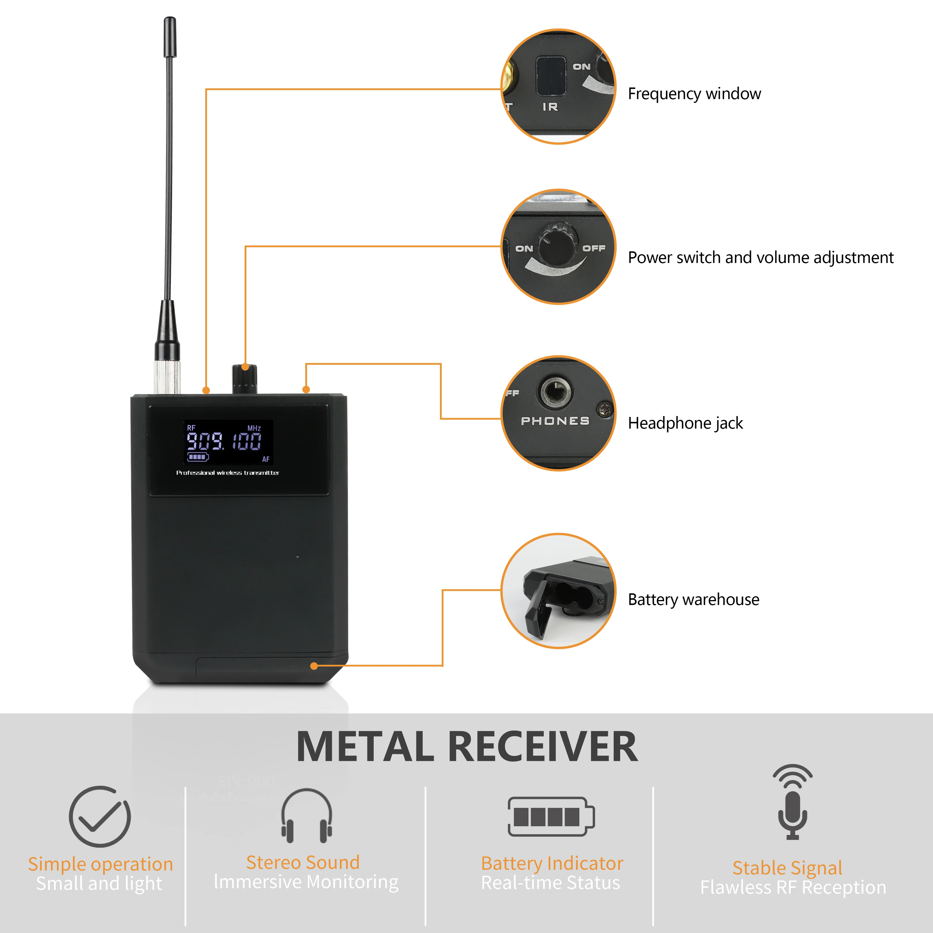 HONGUAN Stereo PSM-X400 Stereo In Ear Monitor Wireless System Transmitter Monitoring Professional for Stage Performance