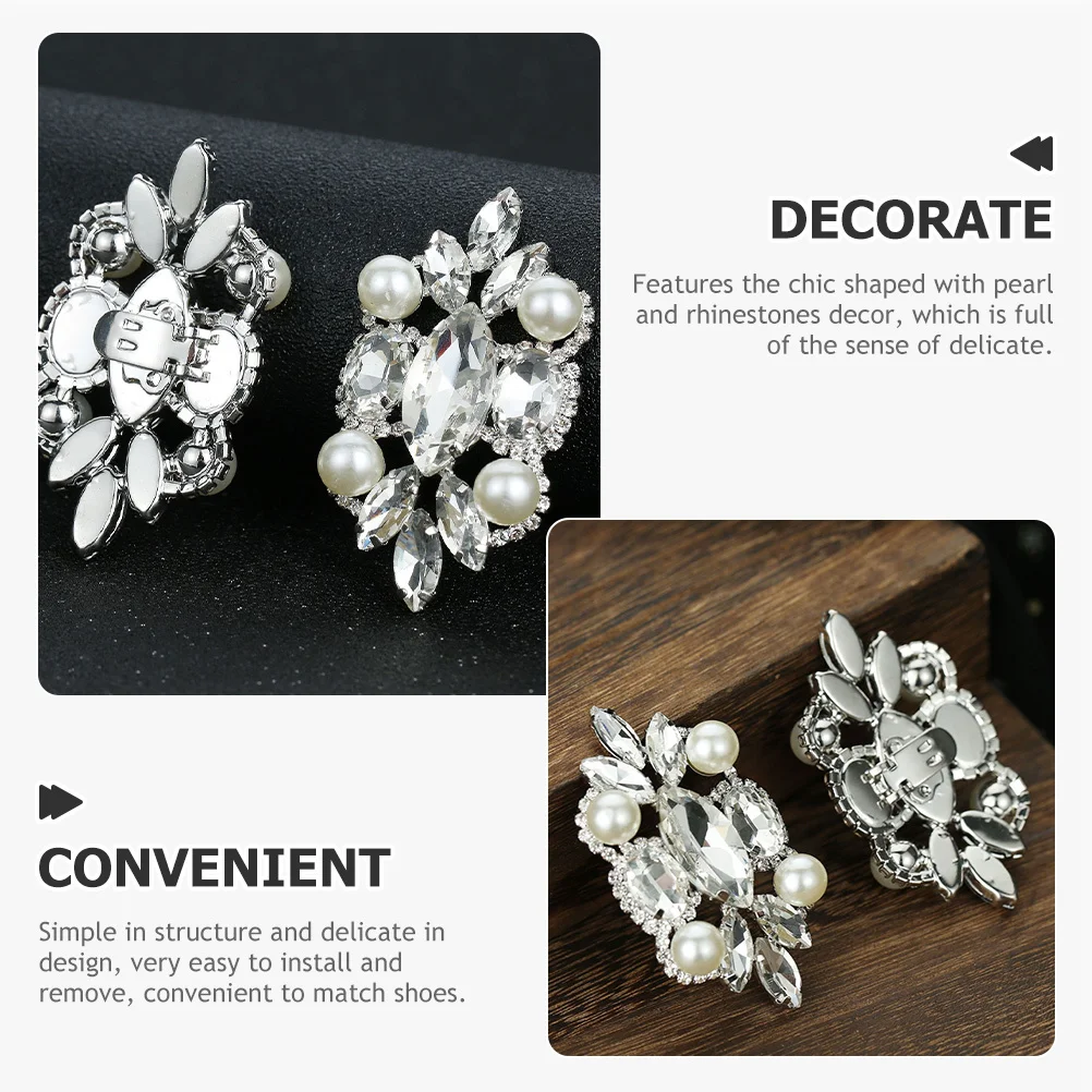 

1Pair Wedding Shoe Clips Pearl Rhinestones Removable Decorative Shoe Charms Women Shoes Accessories Birthday Banquet