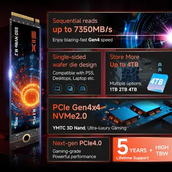 ŠEST PCIe 4.0 SSD 1TB/2TB/4TB NVMe M2 Rychlost čtení 7350MB/s PCIe Gen4x4 pro PS5 a herní počítače pro domácí použití 10 nejlepší prodej 8TB M2 SSD - №9