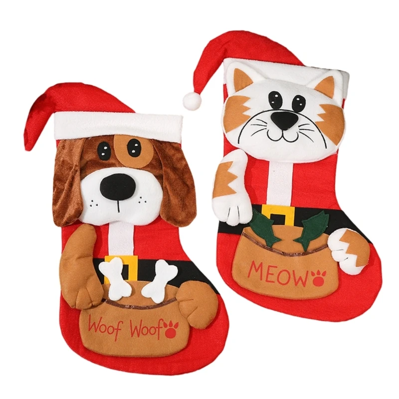 Holiday Dog/Cats Embroidery Sock Pet Lover's Delight Christmas Stocking with Cats/Dog for Festival Home Ambiances