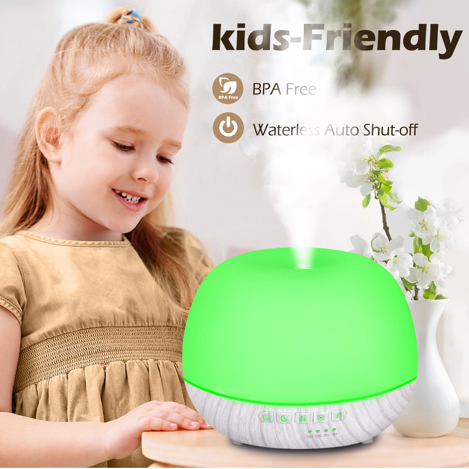 WiFi Smart 500ML Aromatherapy Essential Oil Diffuser Wood Grain Remote Control Ultrasonic Air Humidifier Cool with 7 Color LED