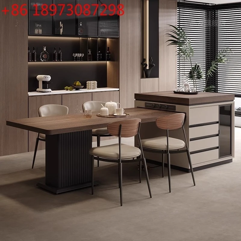 

Dining table integrated retractable household Italian minimalist rock slab high-end dining island