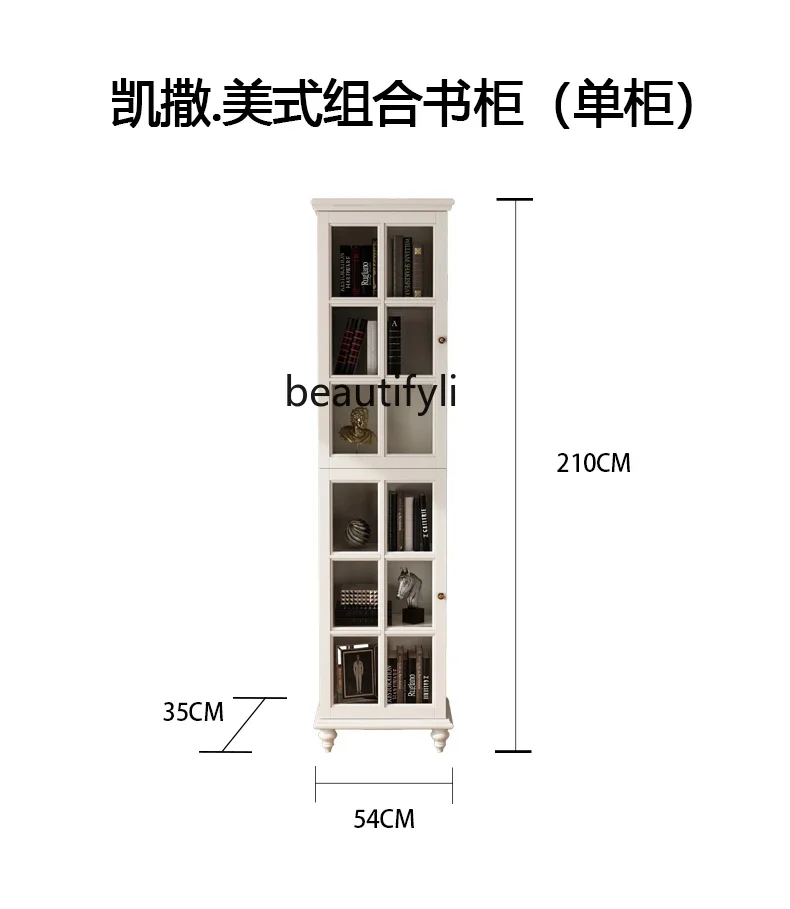 American-Style Solid Wood Glass Door Corner Bookcase Combination Modern Minimalist Study Storage Cabinet against the Wall