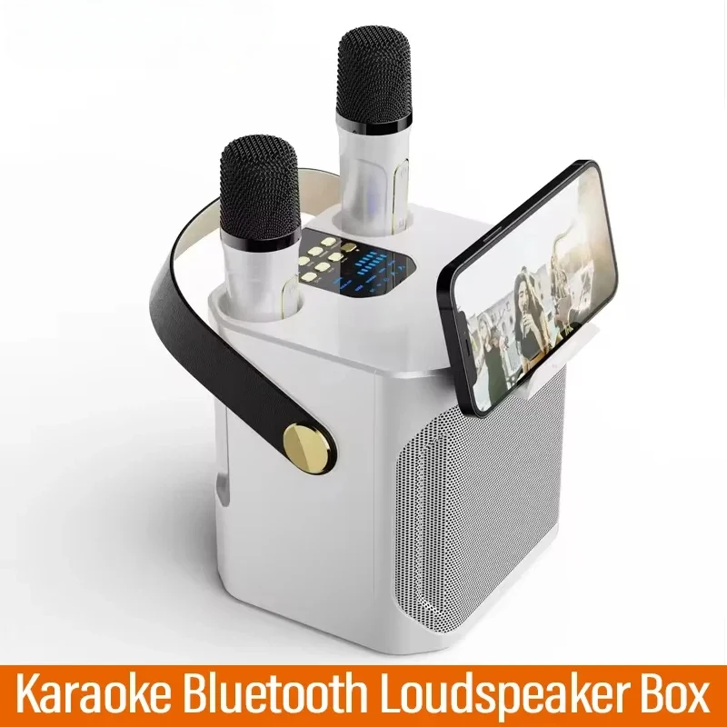 

High Power Karaoke Bluetooth Speaker with Dual Microphone Boombox Portable 360 Stereo Surround Waterproof Wireless Subwoofer