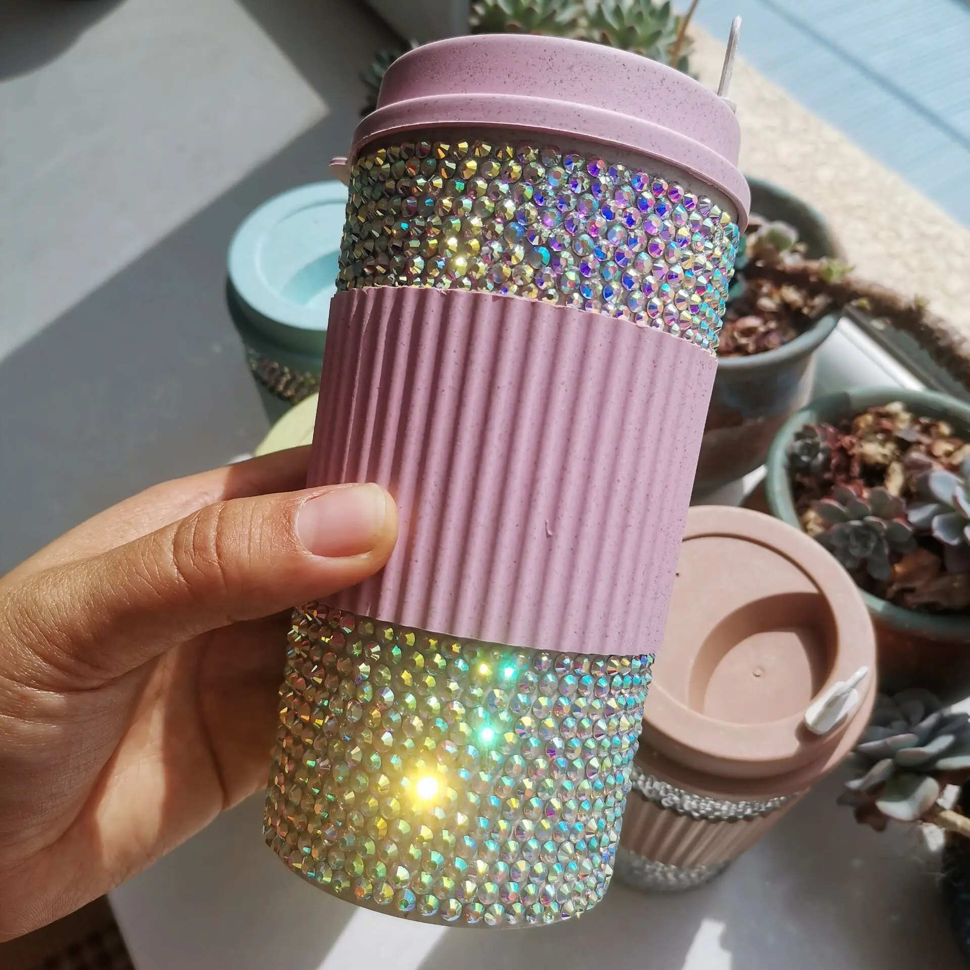 

450ml Handmade Rhinestone Crystal Coffee Mug Wheat Fibre Water Mug Girl Car Coffee Mug Office Water Mug Christmas Gift