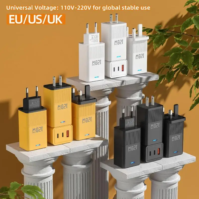 120W GaN Wall Charger With 2 PD 1 USB Ports Fast Charging For Travel Home Office Phones Laptops