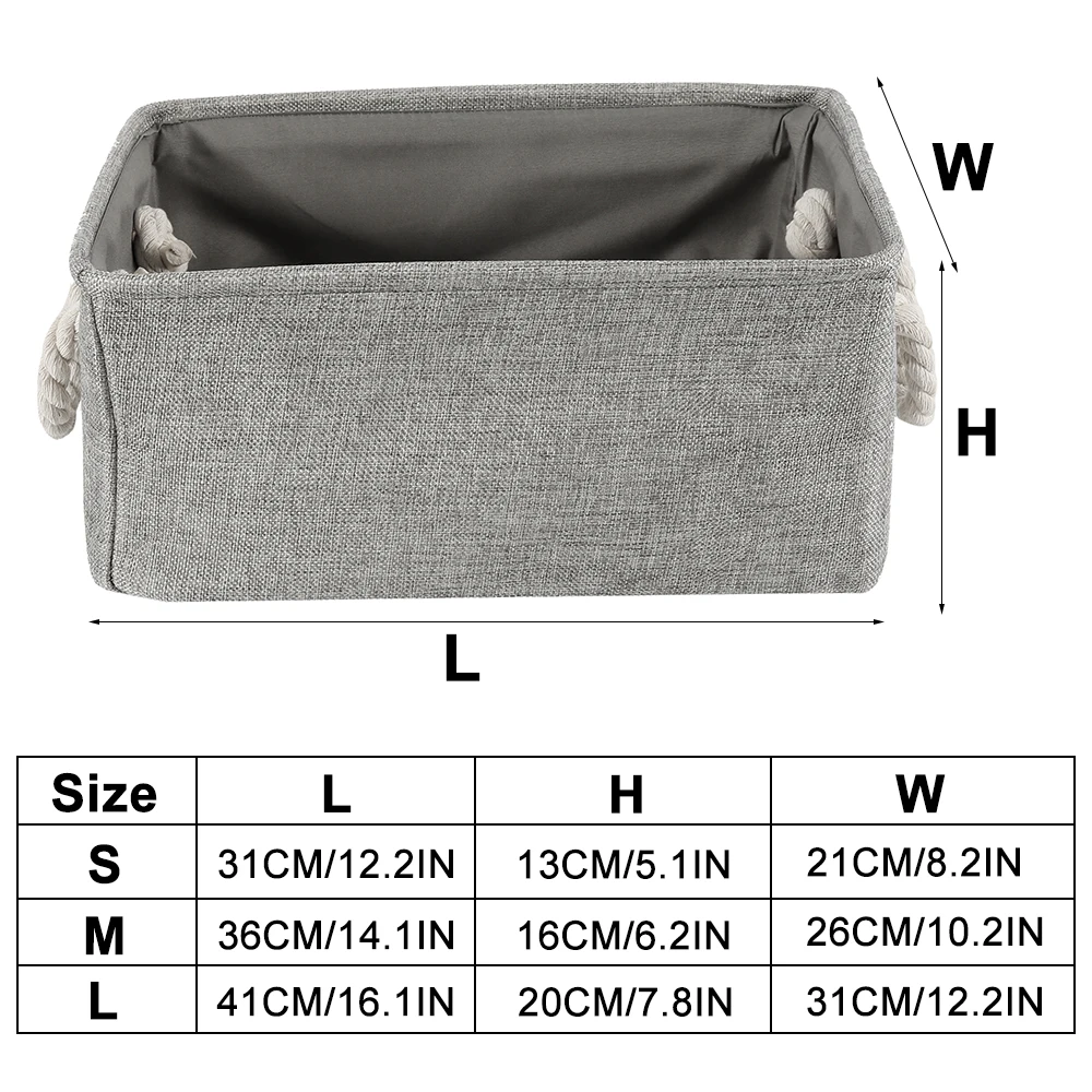 S/M/L Linen Storage Basket Foldable Sundries Storage Baskets Cosmetics Container Cotton Linen Storage Box Desktop Organizer