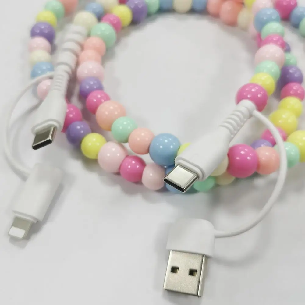 Fast Charging Cable Creative Portable Beaded 4-in-1 For IPhone Fast Data Cable Handmade Colorful Pearl Phone Accessories A2I0