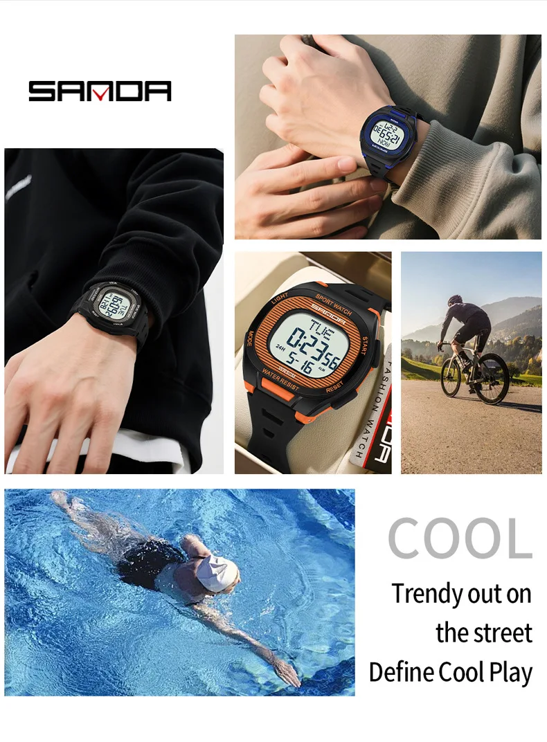 SANDA2025 New 2195 Men's and Women's Luxury Multi functional Digital Watch LED Waterproof Military Sports Men's Electronic Watch