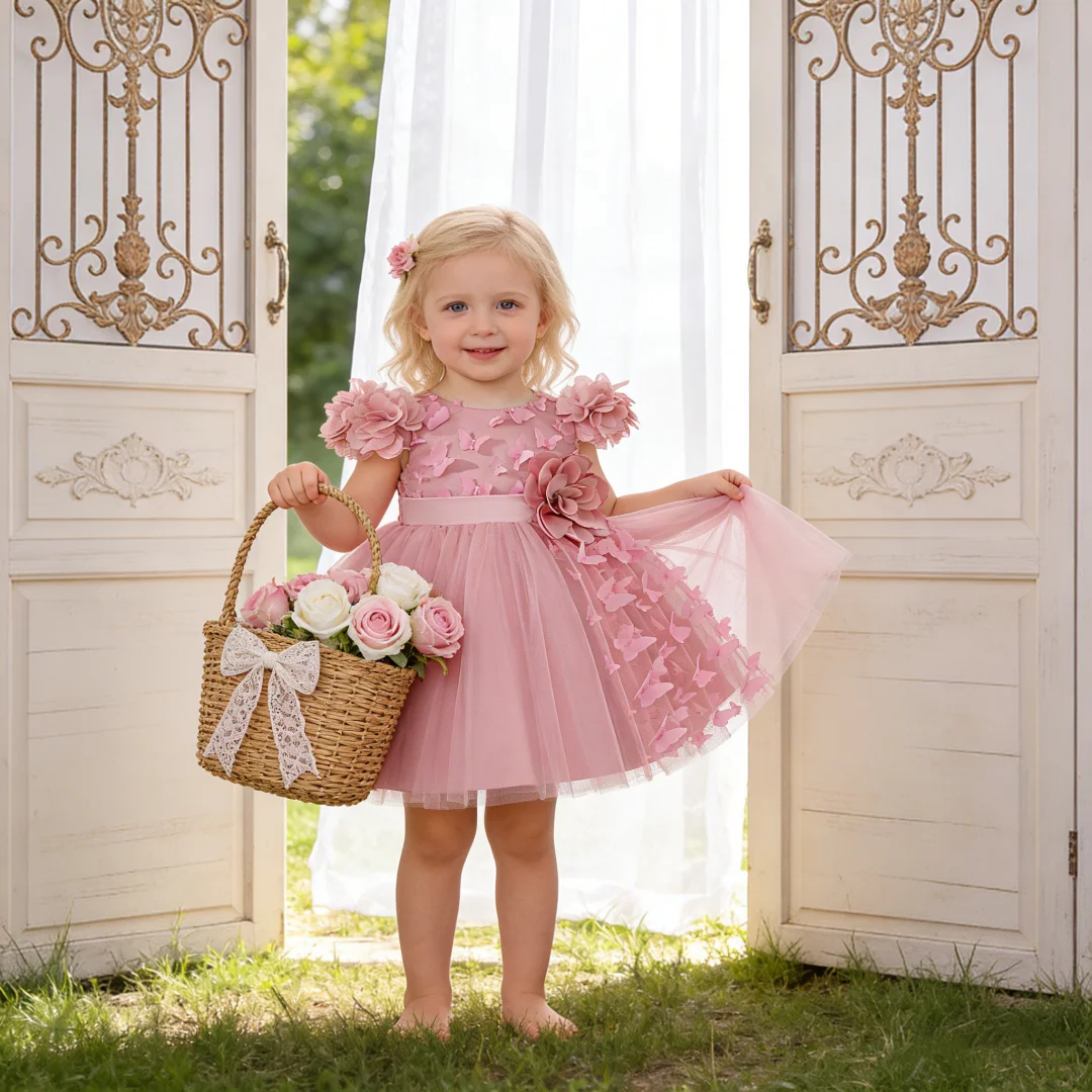 Baby girl purple butterfly dress romantic girl cute floral sweet holiday dress, perfect for summer outings charming butterfly